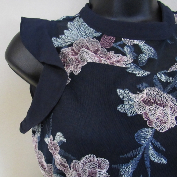 Sequin Hearts Girls Floral Embroidery Lace Dress 16 Navy - Picture 3 of 12